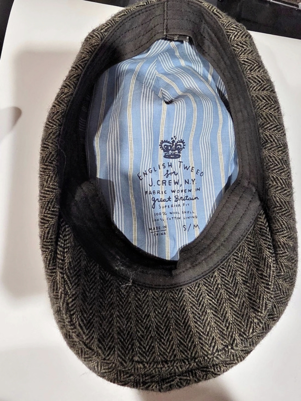 Harris Tweed Herringbone Flat Cap in Brown & Black Like New
